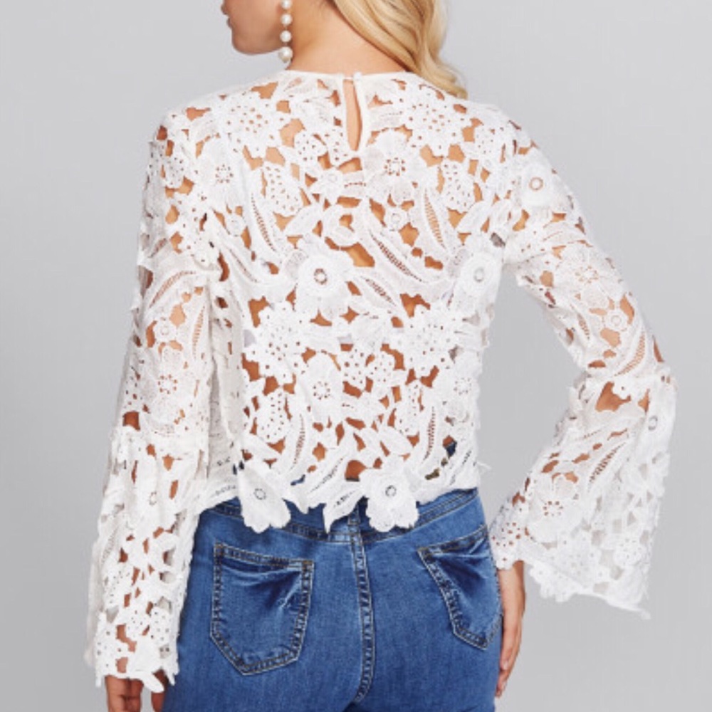 hollow flower lace top - Picture 3 of 7